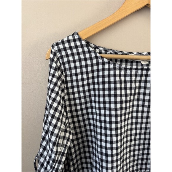 Ann Taylor LOFT Women’s Gingham Plaid Top, Tied Bell Sleeves, Size L Cottagecore - Picture 6 of 7